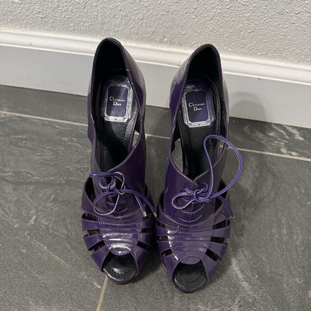 Dior Patent Leather Platform Heels 37.5 US 7.5 Purple Whimsigoth Designer Luxury - Picture 3 of 8